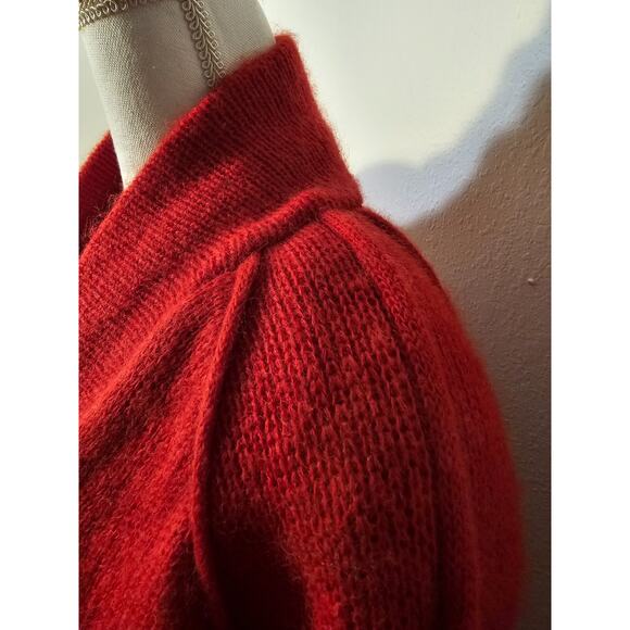Vtg NWT I.B. Diffusion Red Mohair Blend Long Sweater Coat M Shoulder Pads - Picture 6 of 11